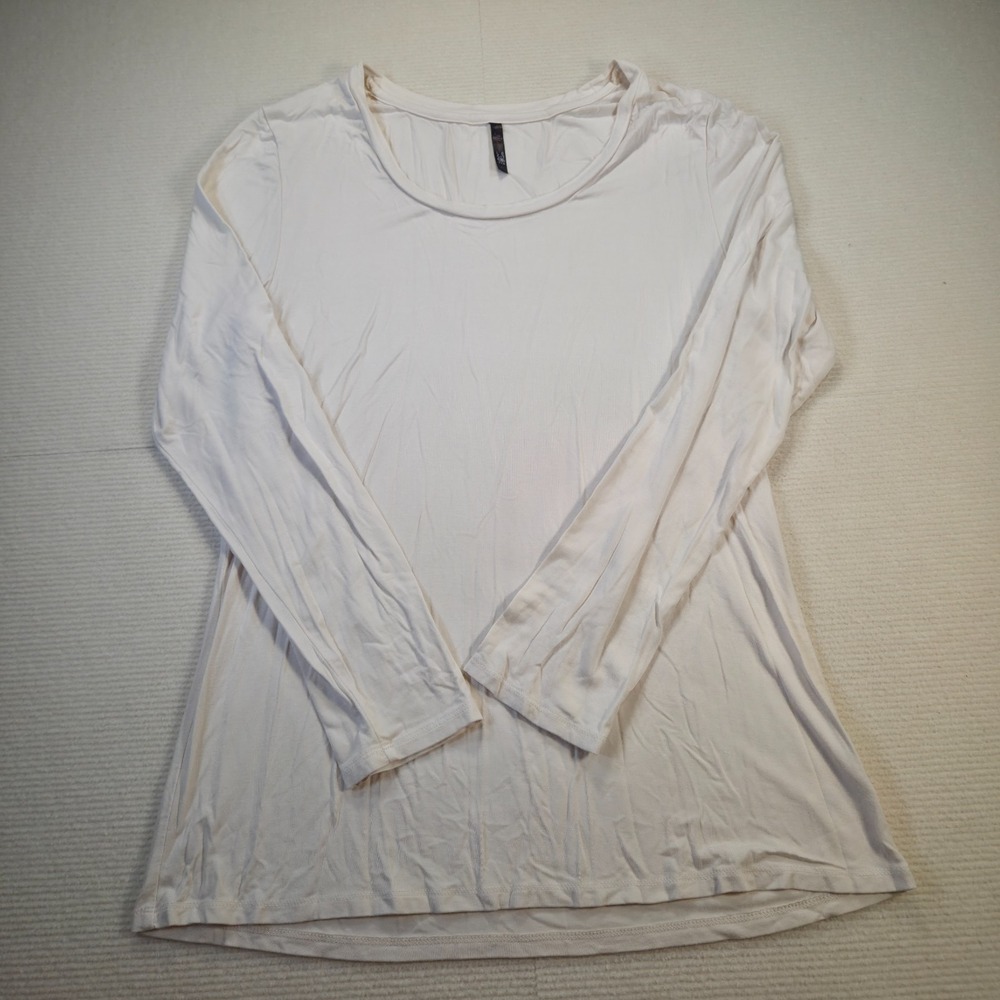 JW Style Blouse Womens XL Cream Long Sleeve Scoop Neck Tunic Stretch Jersey Top